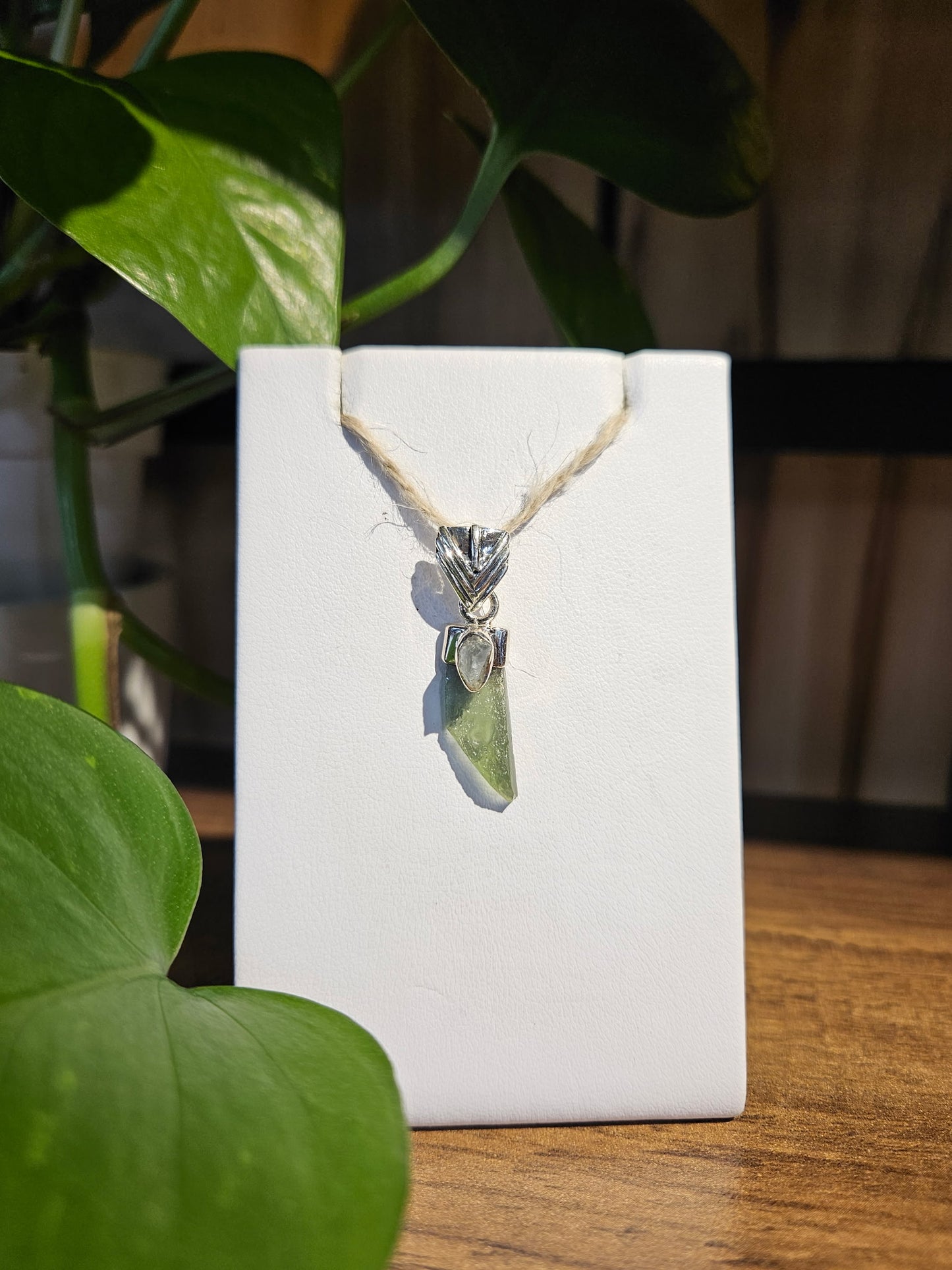 Moldavite and Aquamarine Pendant