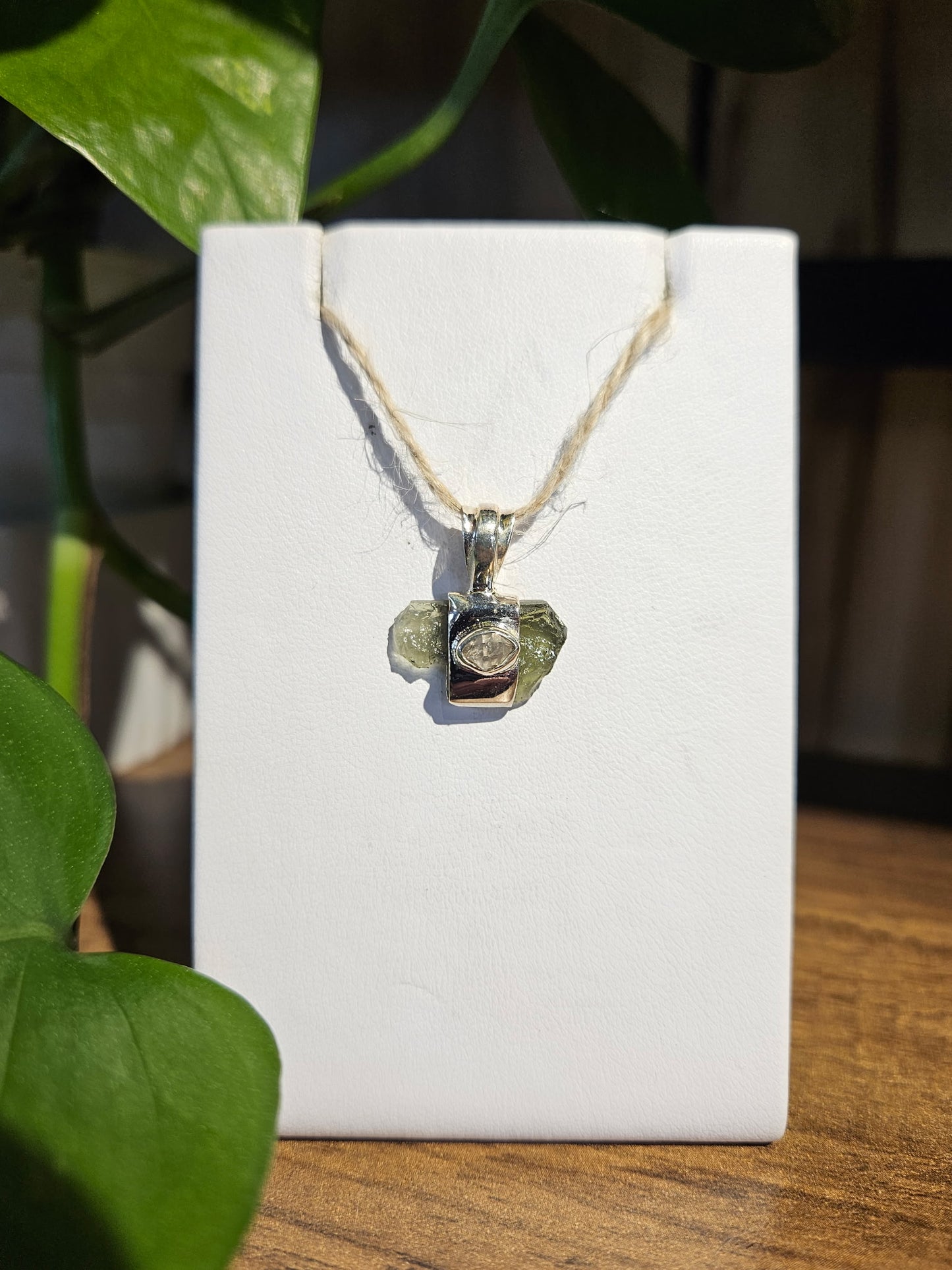 Moldavite and Herkimer Diamond Pendant