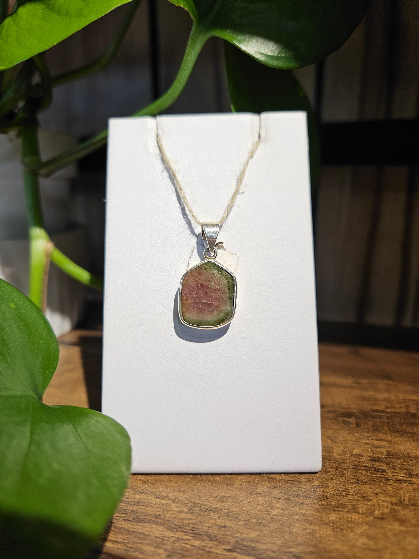 Watermelon Tourmaline Slice Pendant
