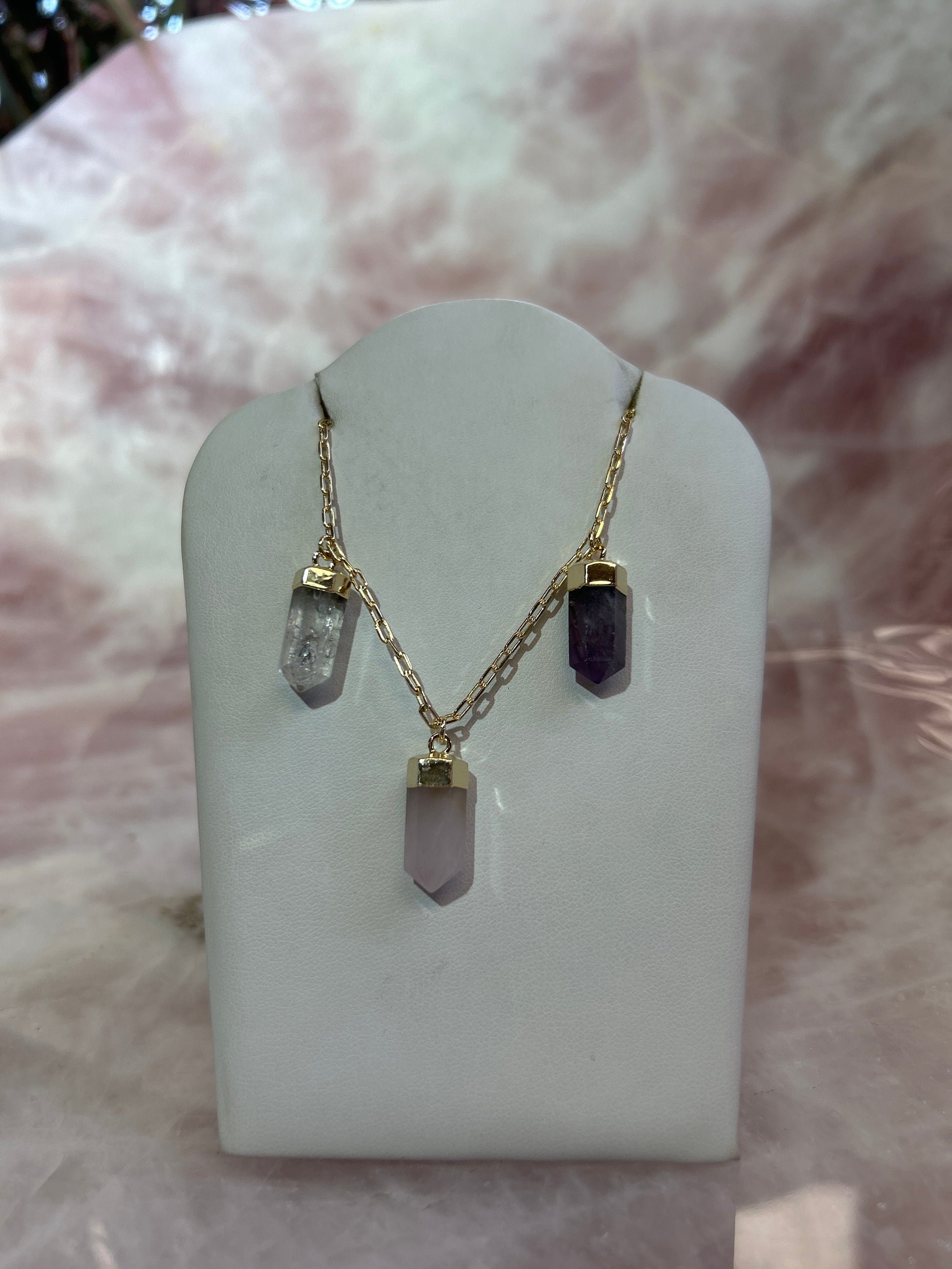 3 Crystal Plated Gold Charm Necklace CWDM