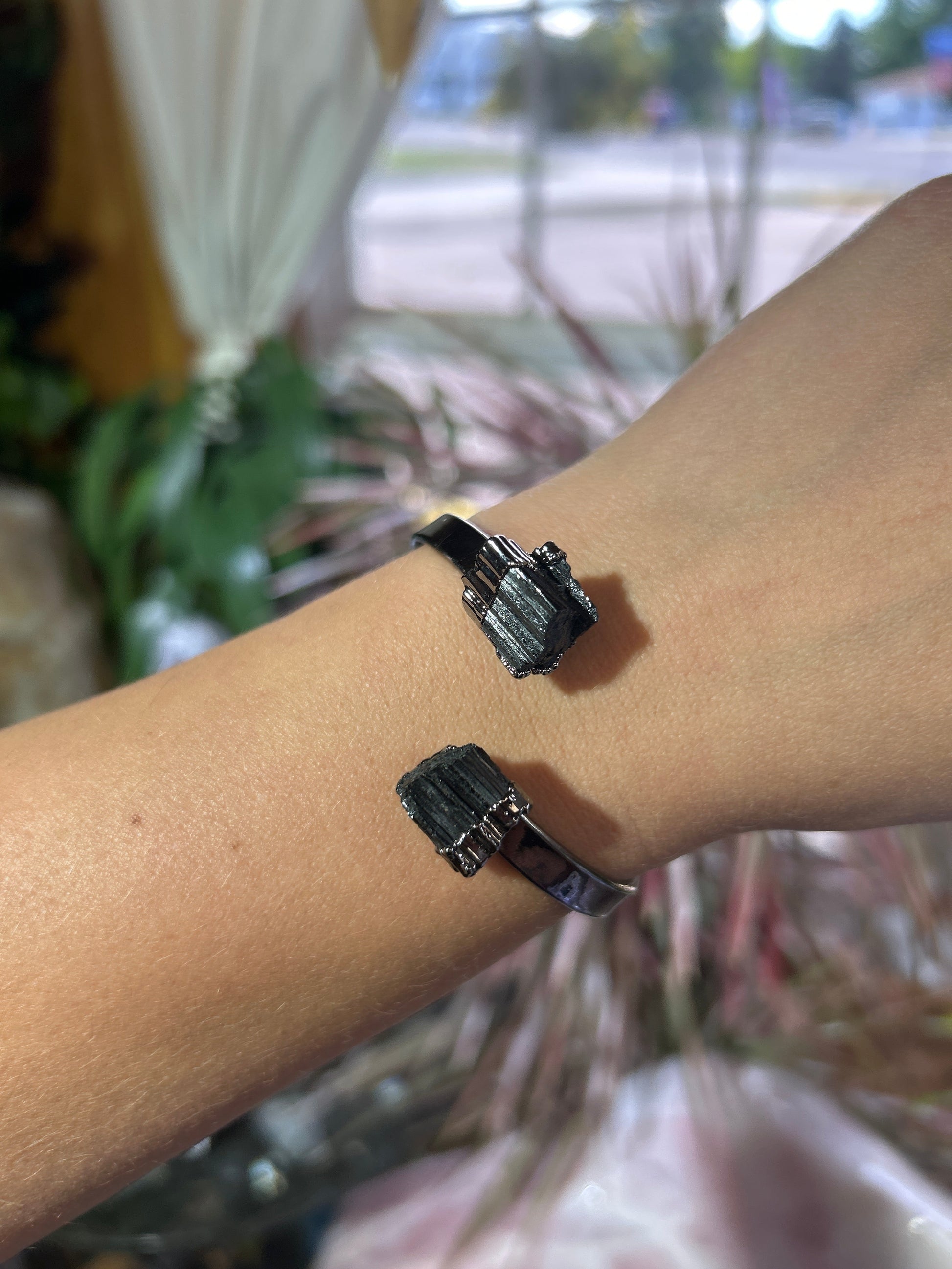 Double Black Tourmaline Silver Plated Bangle CWDM