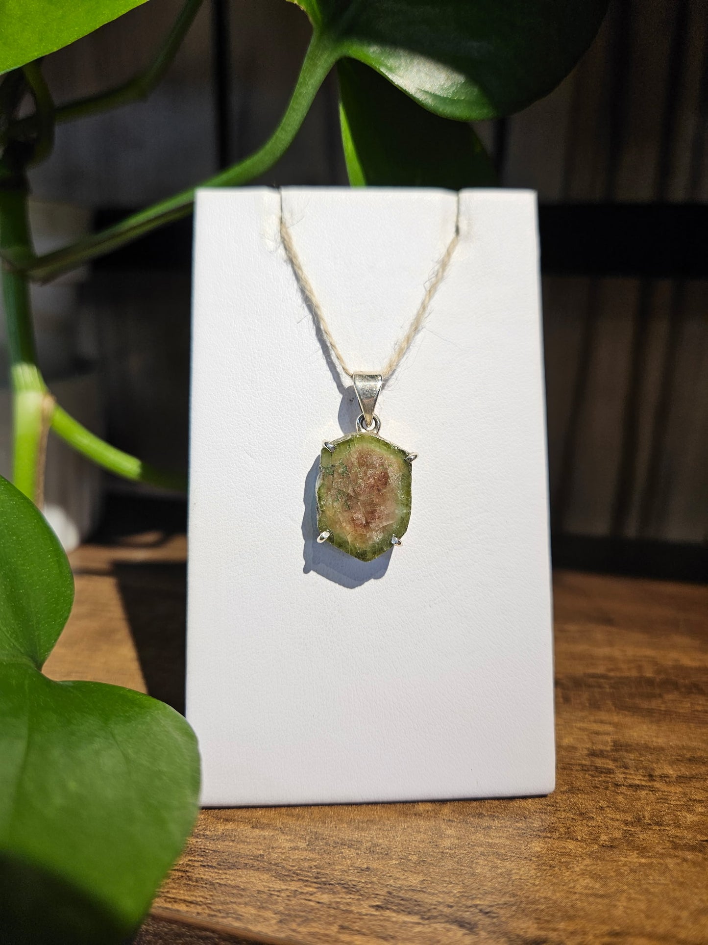 Watermelon Tourmaline Slice Pendant