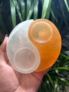 Selenite Yin Yang Candle Holder Set