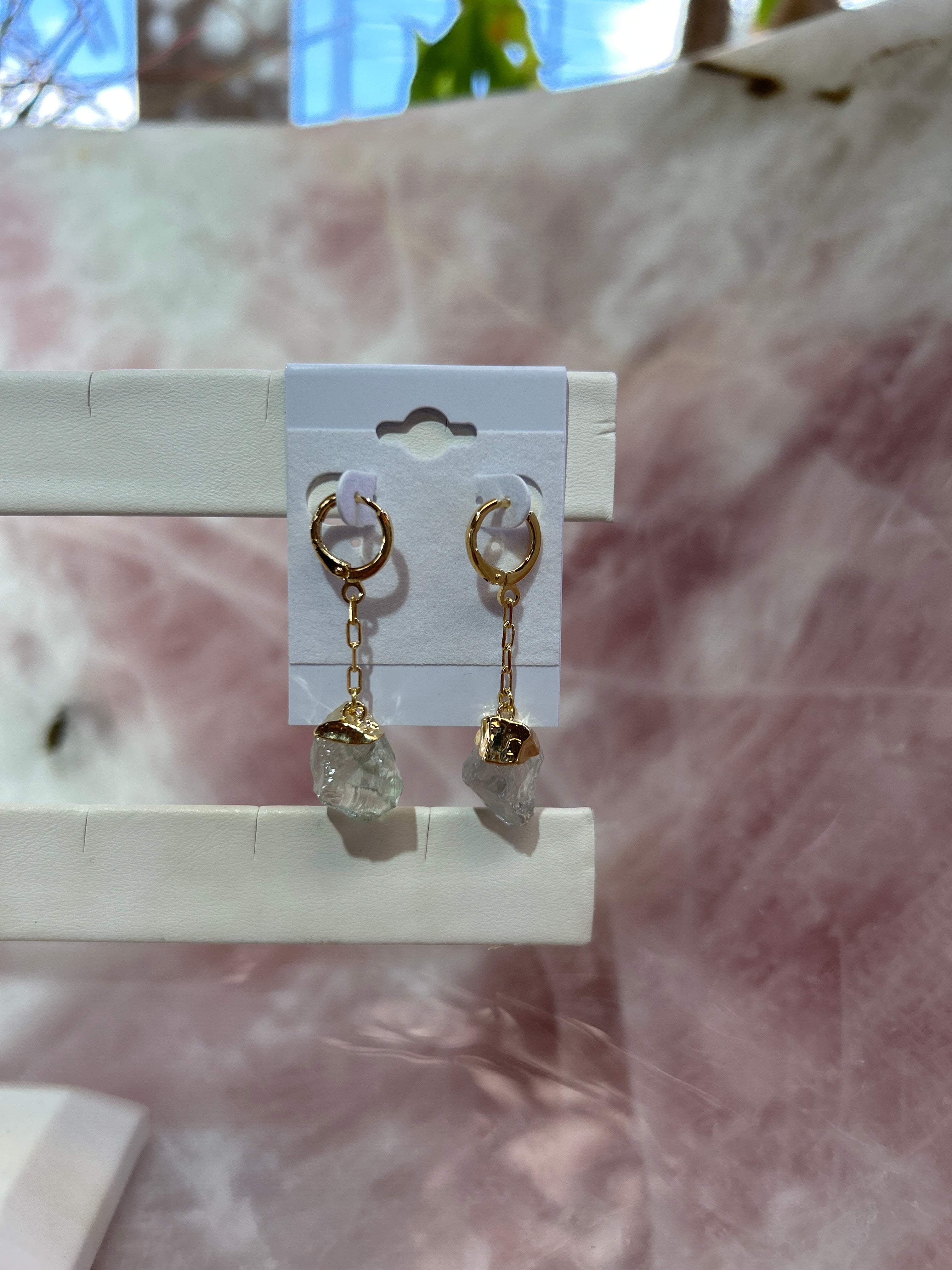 Prasiolite Gold Hoop Plated Earrings Mountain Mineral Market
