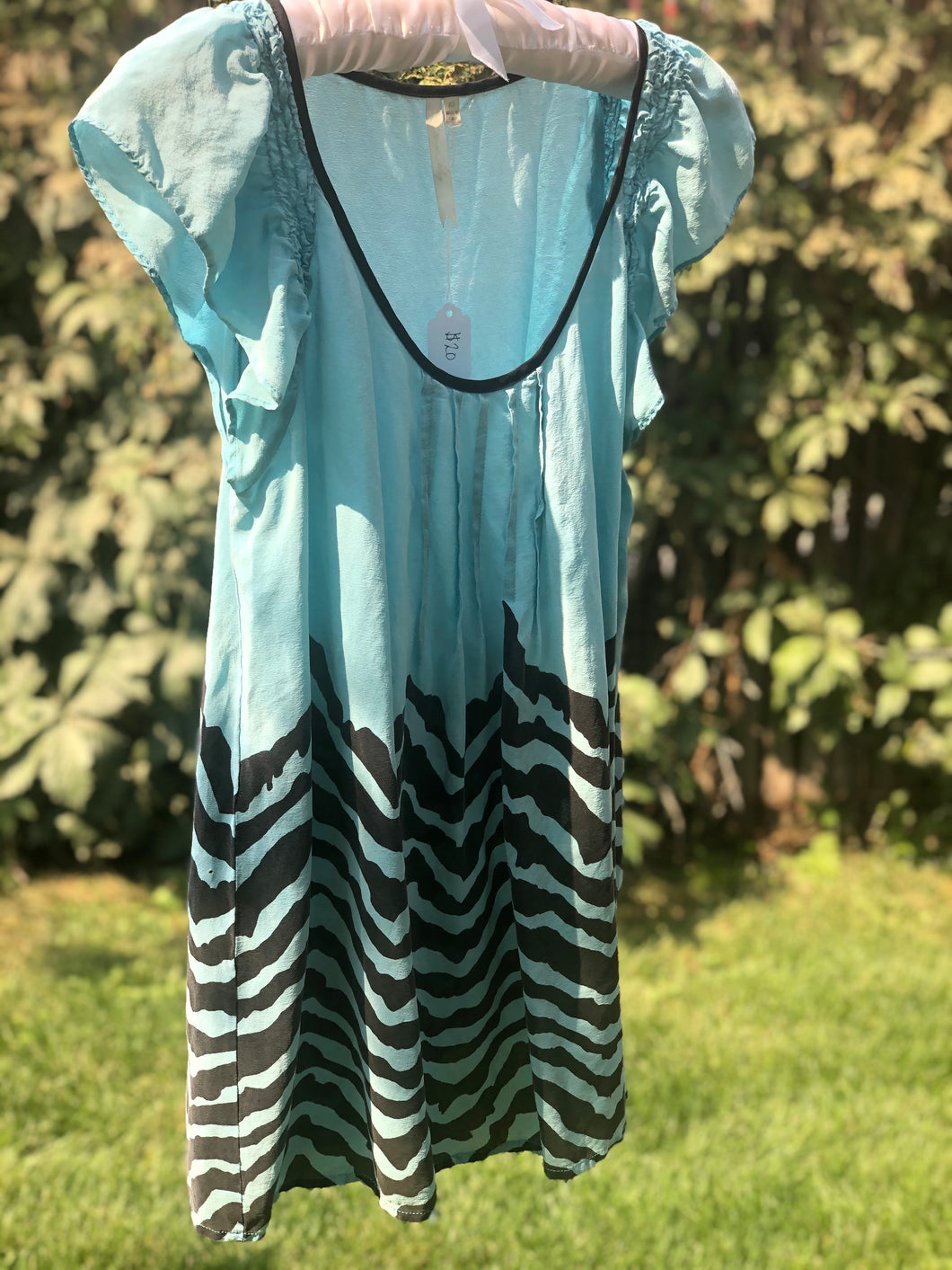 Teal Tiger Striped Cap-Sleeve Blouse Top Size X-Small