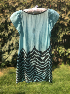 Teal Tiger Striped Cap-Sleeve Blouse Top Size X-Small