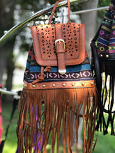 Load image into Gallery viewer, ﻿﻿Backpack with Fringe and adjustable straps. Black multicolor, Brown multicolor, or Tan multicolor available.  Price per 1.
