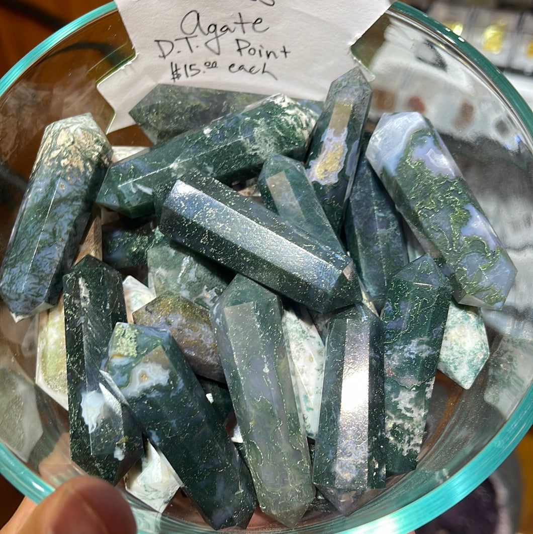 Moss agate double terminated points